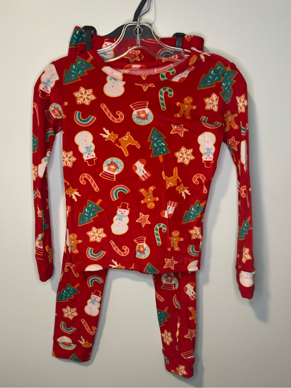 Cat & Jack Kids Red Holiday Print Pajama Set 2-Piece Christmas Snowman Kids 10